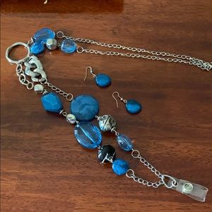 Lovely blue lanyard/necklace w/ matching earrings